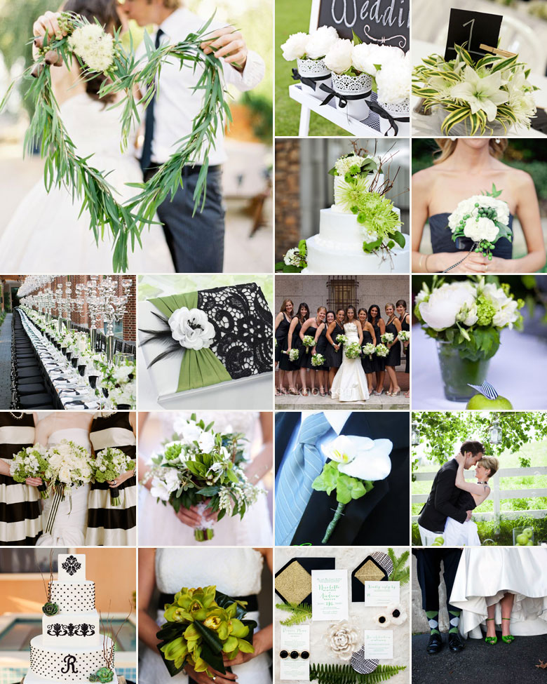 white black and green wedding