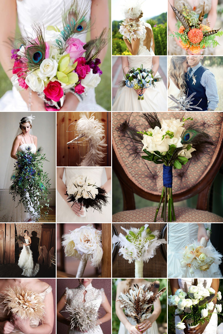 Feathers over Flowers { Bridal Bouquets }