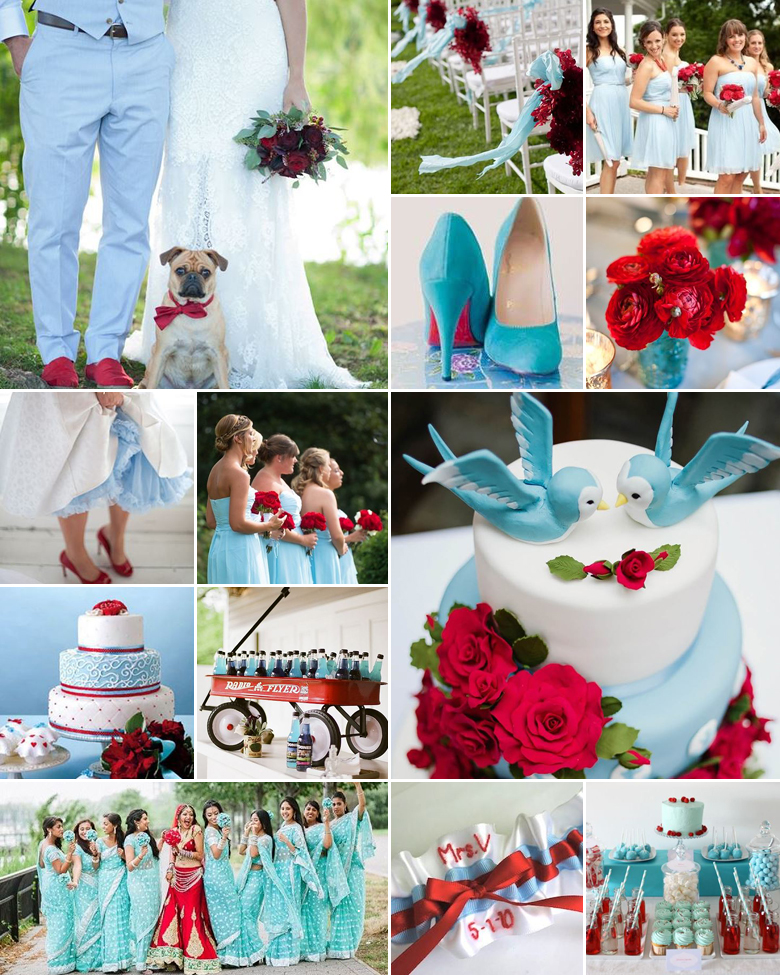 Light Blue + Hint of Red Weddings